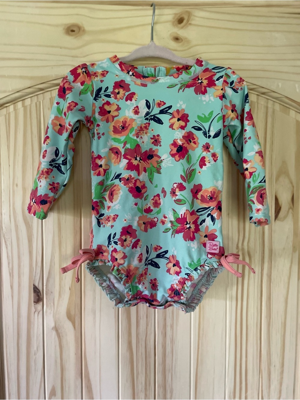 Ruffle Butts Floral Long Sleeve One Piece Rash Guard Swimsuit 12-18 months